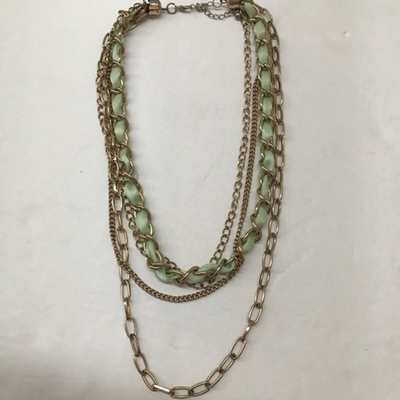 🔥3/$15🔥 Multi‎ strand Necklace gold green - Picture 2 of 8